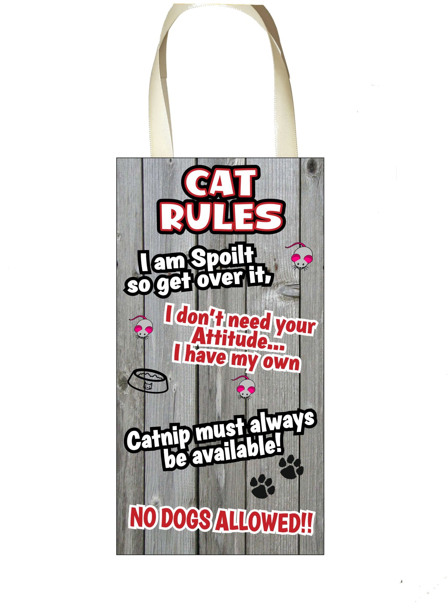 Cat Plaque / Sign Gift - Cat Rules - I Am Spoilt So Get Over It - Novelty Fun Cute Pet Owner Birthday Christmas Present
