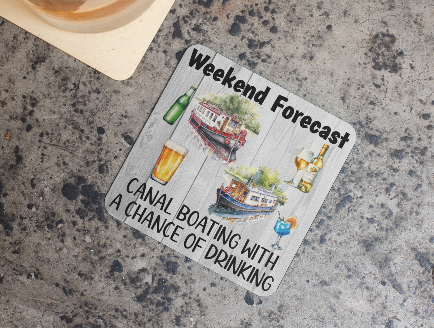 Holiday Coaster Gift - Weekend Forecast Canal Boating with a Chance of Drinking - Fun Cute CORK Novelty Camping Present