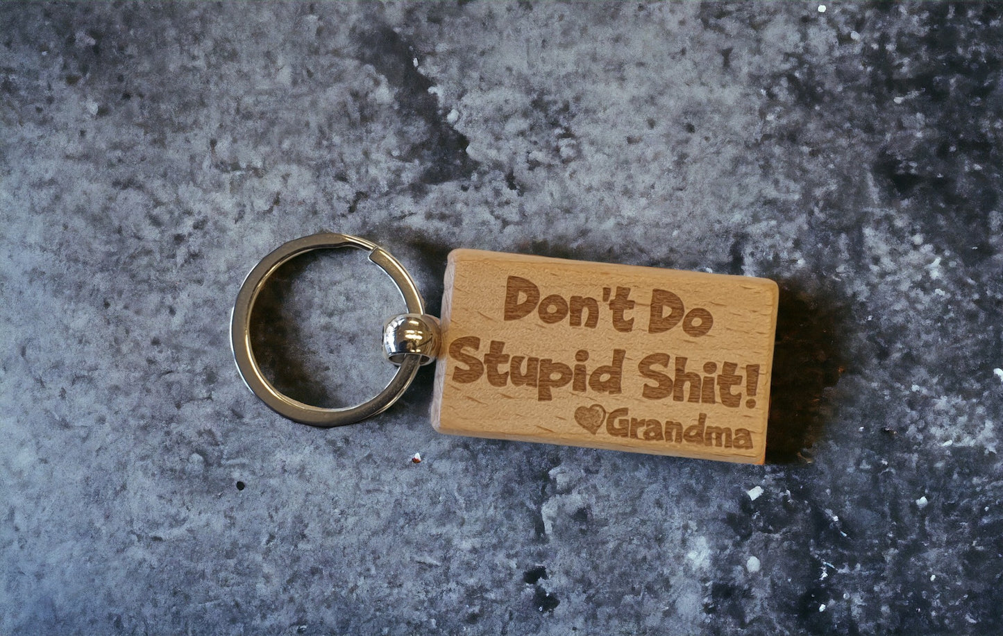 Grandson Granddaughter Keyring Gift - Don't Do Stupid Shit Love Heart Grandma - Cute Engraved Wooden Key Fob Fun Novelty Nice Custom Present