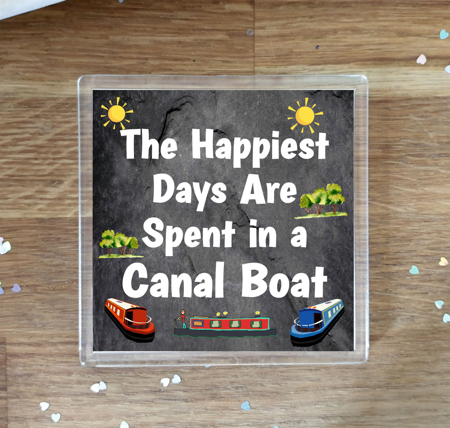 Canal Boat Coaster Gift - The Happiest Days Are Spent in a Canal Boat - Cute Fun Novelty Birthday Present
