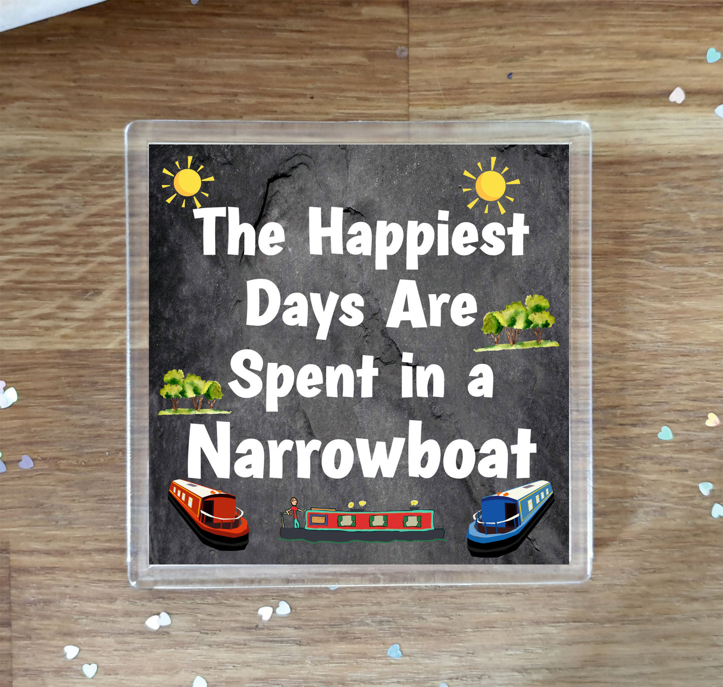 Narrowboat Coaster Gift - The Happiest Days Are Spent in a Narrowboat - Cute Fun Novelty Birthday Present