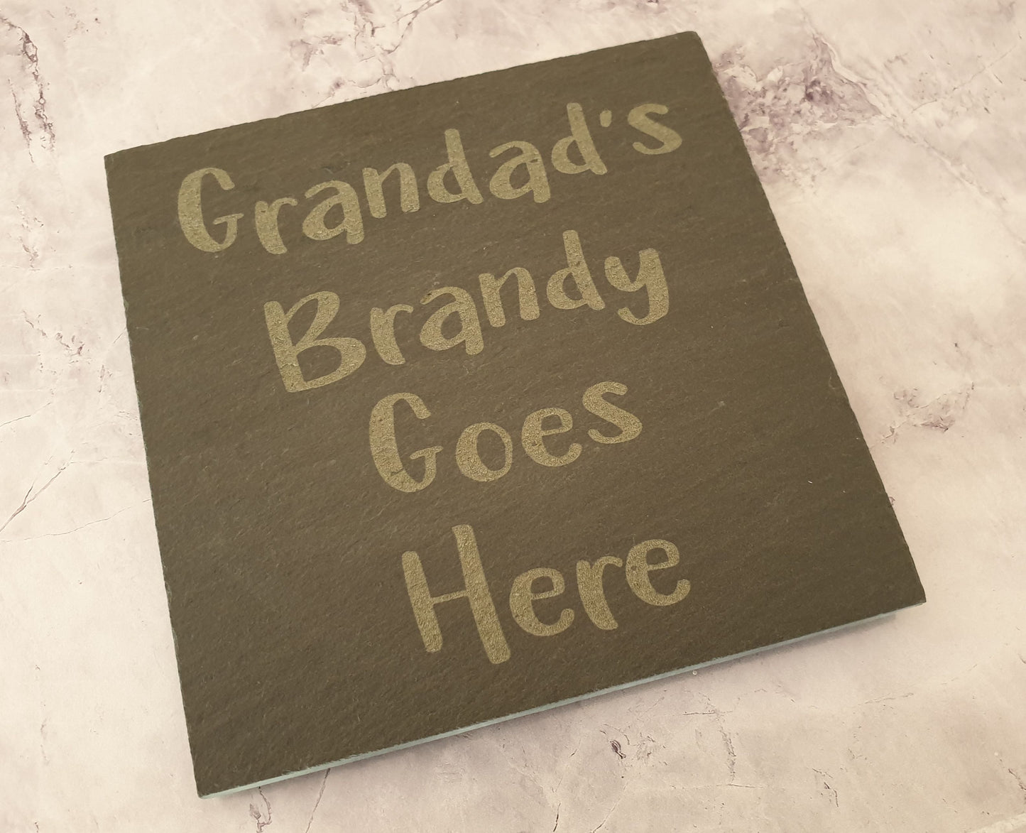Grandad Brandy Coaster - Grandad's Brandy Goes Here – Nice Novelty Cute Engraved Slate Mug Cup Coaster Present Sadnick Gifts