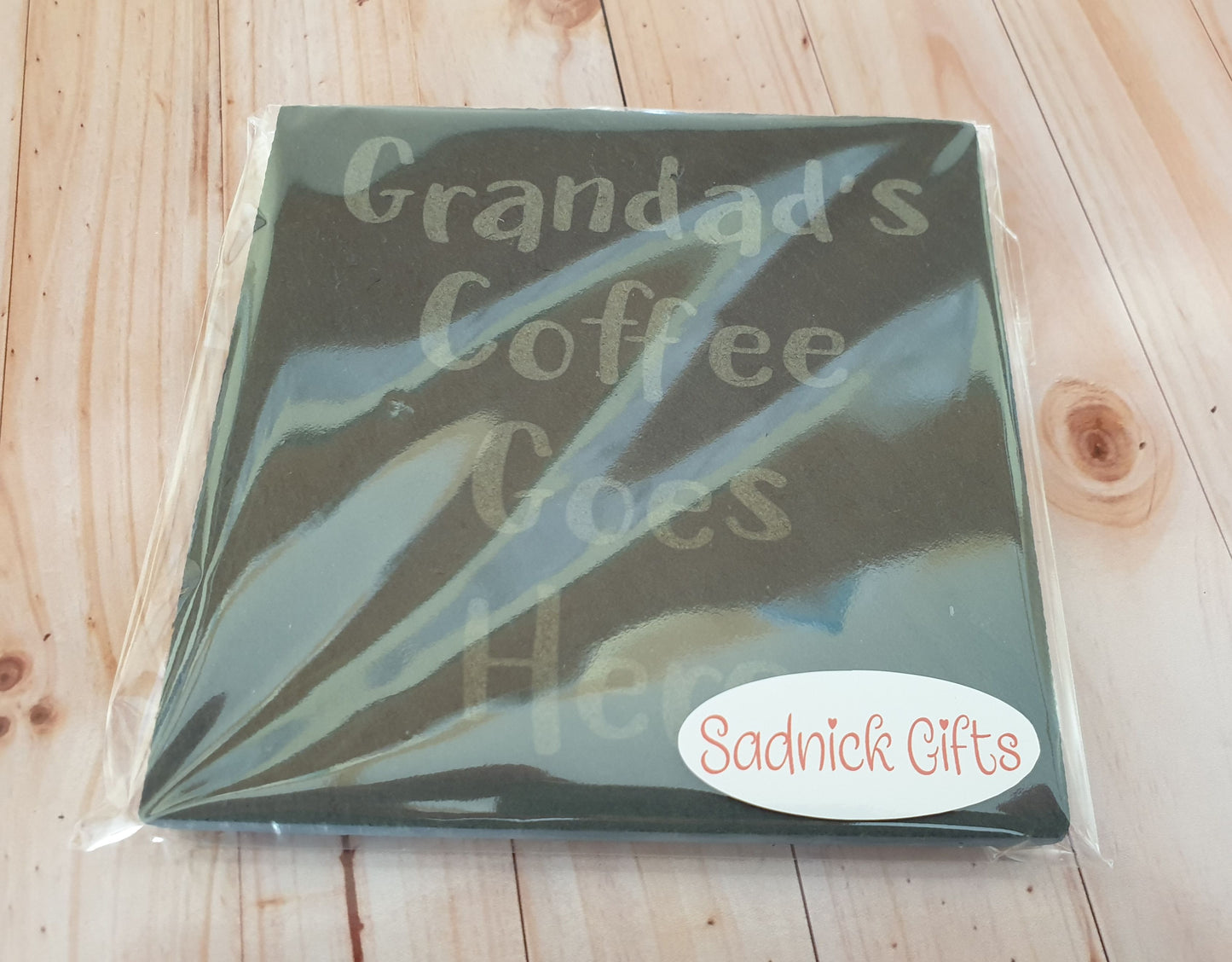 Grandad Coffee Coaster - Grandad's Coffee Goes Here – Nice Novelty Cute Engraved Slate Mug Cup Coaster Present Sadnick Gifts