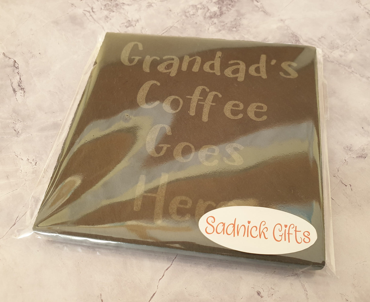 Grandad Coffee Coaster - Grandad's Coffee Goes Here – Nice Novelty Cute Engraved Slate Mug Cup Coaster Present Sadnick Gifts