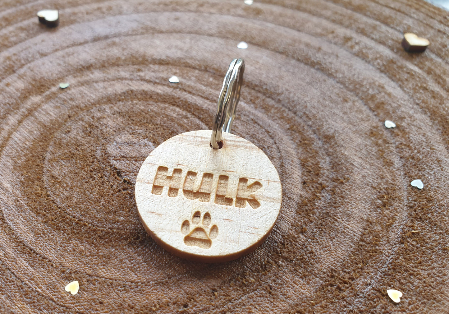 Personalised Dog Name Round Tag - Engraved Hardwood Cute Pet Circle Novelty Custom Present
