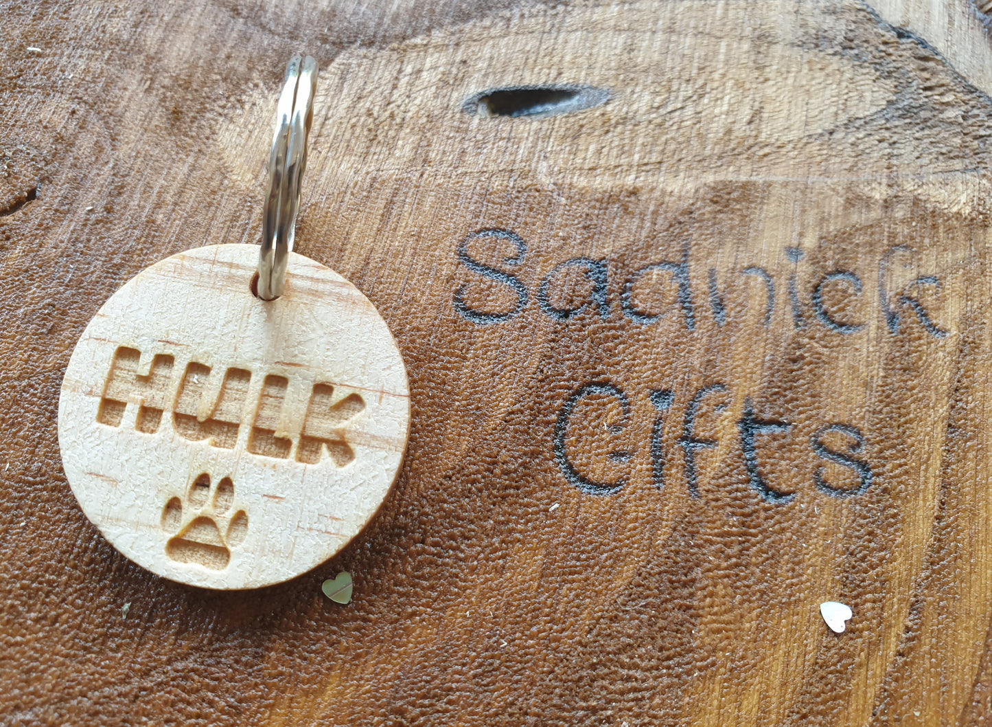 Personalised Dog Name Round Tag - Engraved Hardwood Cute Pet Circle Novelty Custom Present