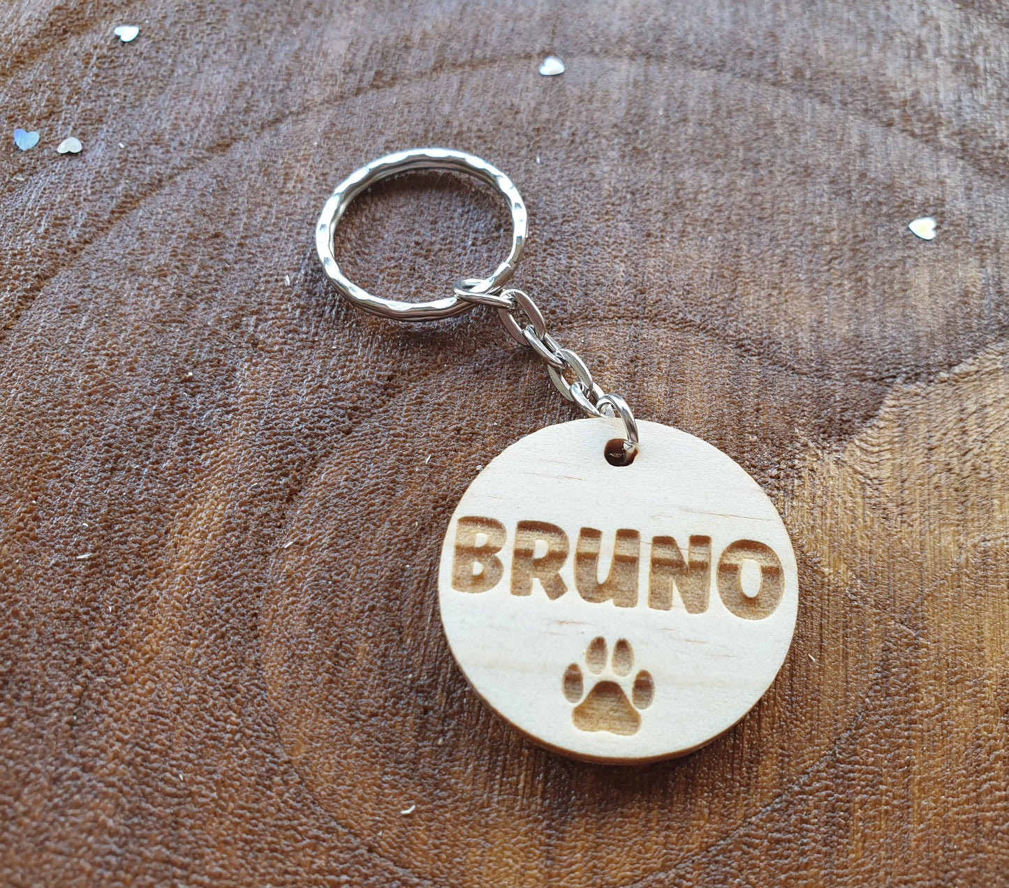 Personalised Dog Name Round Tag - Engraved Hardwood Cute Pet Circle Novelty Custom Present