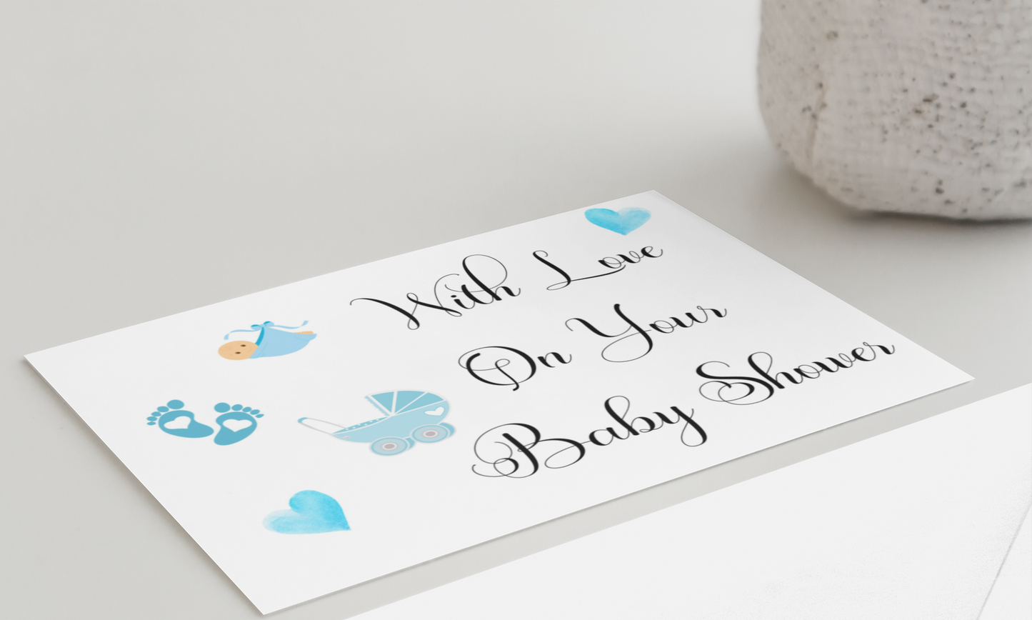Baby Shower Card - With Love On Your Baby Shower Blue Version - Nice Cute Novelty Greeting Card