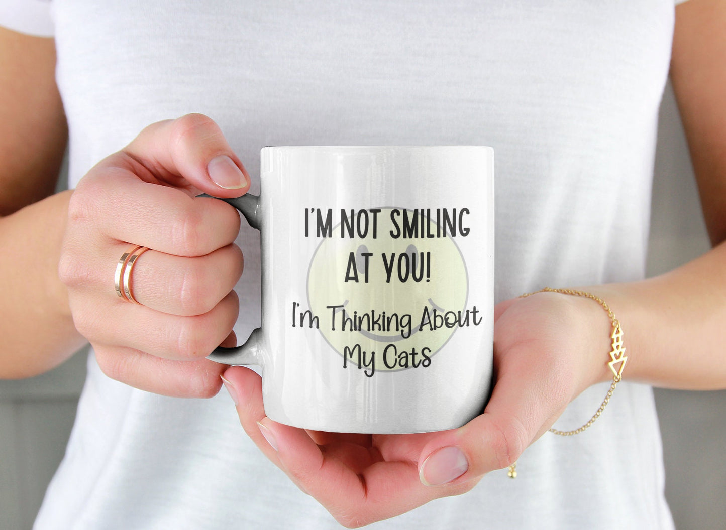 Cat Mug Gift - I'm Not Smiling At You I'm Thinking About My Cats - Novelty Pet Lover Cup
