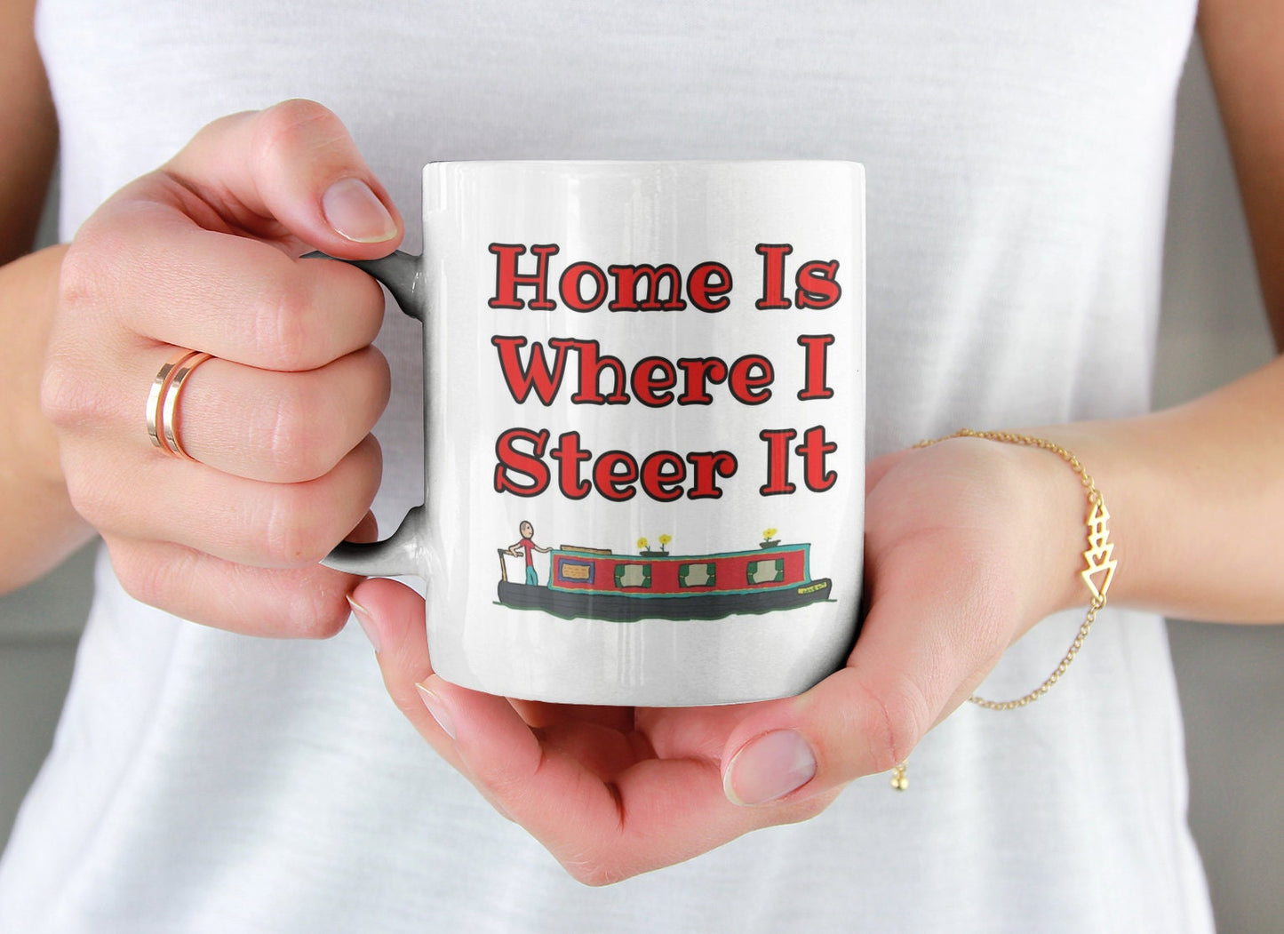 Canal Boat Mug Gift - Home Is Where I Steer It - Nice Novelty Funny Narrowboat Barge Holiday Travel Vacation Cup