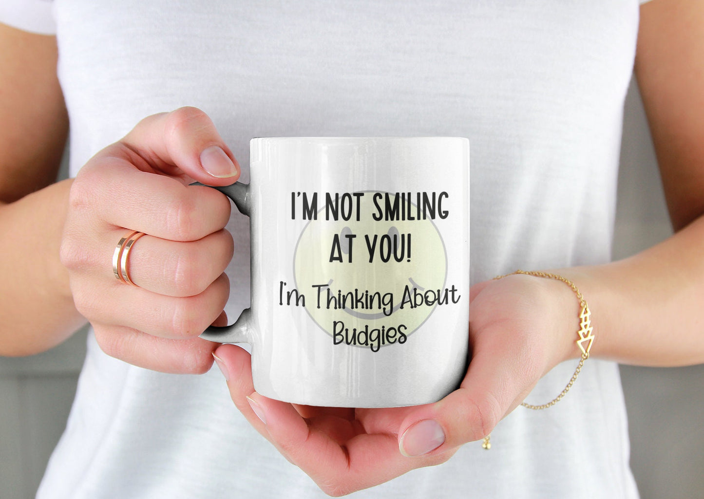 Budgie Mug Gift - I'm Not Smiling At You I'm Thinking About My Budgies - Novelty Pet Lover Cup