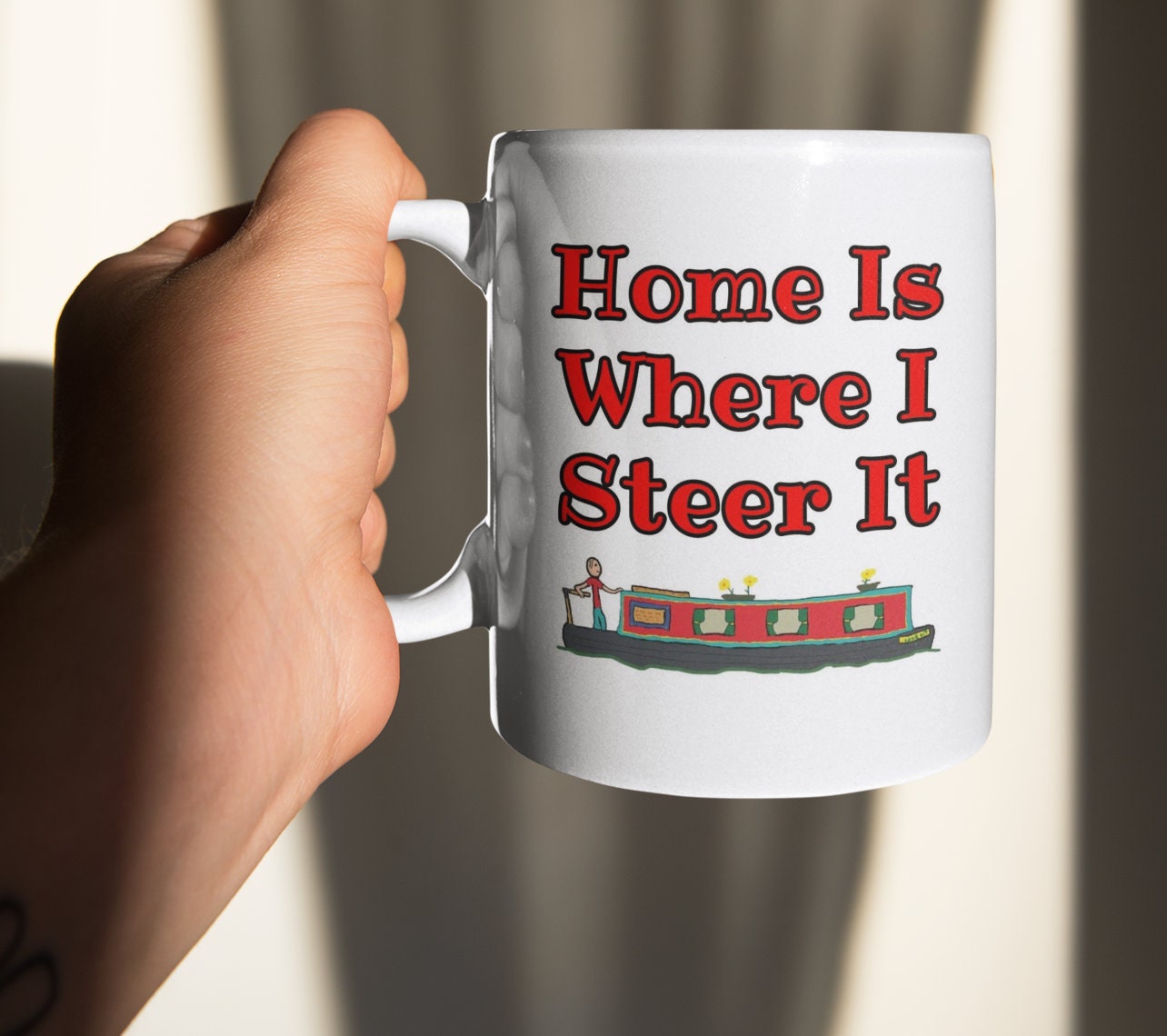 Canal Boat Mug Gift - Home Is Where I Steer It - Nice Novelty Funny Narrowboat Barge Holiday Travel Vacation Cup