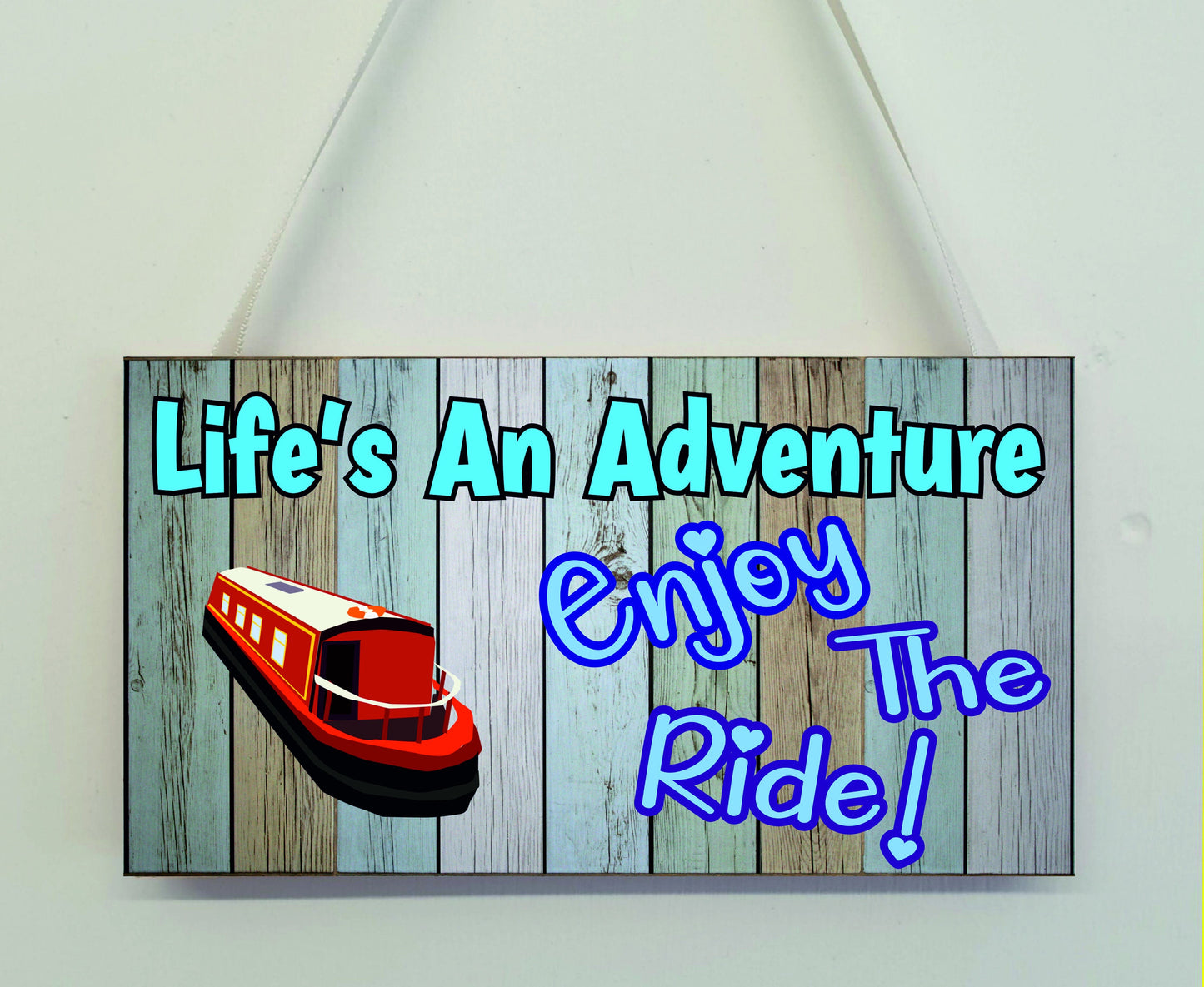 Canal Boat Narrowboat Plaque Gift - Life's An Adventure Enjoy The Ride - Fun Cute Novelty Birthday Sign Xmas Present