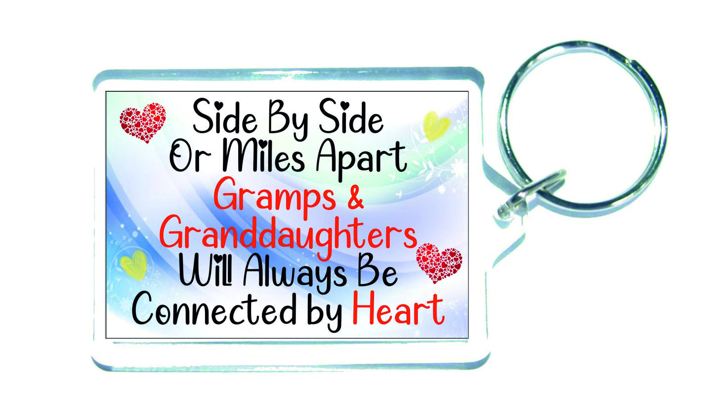 Gramps Granddaughter Keyring Gift - Side By Side Or Miles Apart - Nice Novelty Birthday Christmas Gift Present