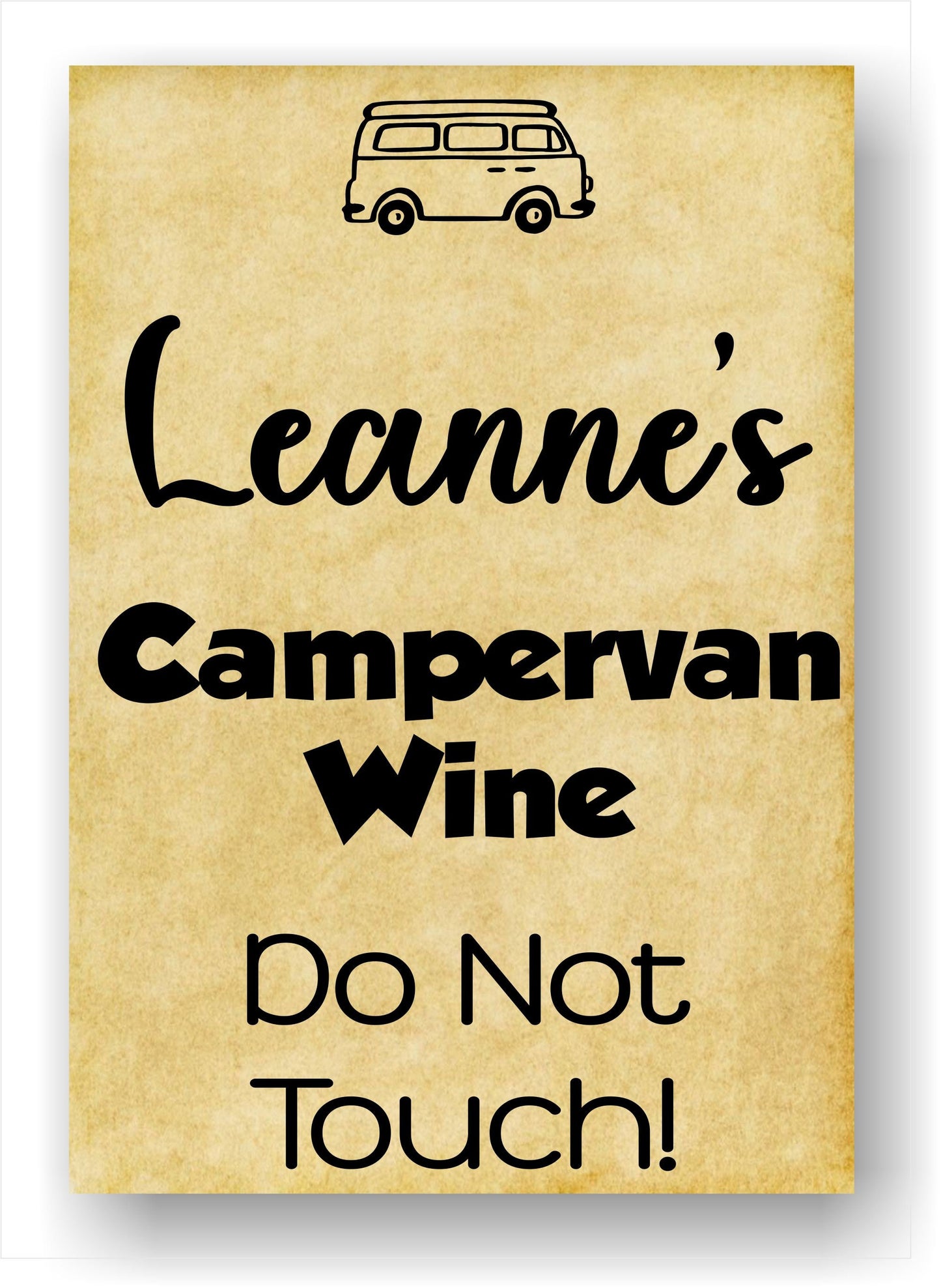Personalised Campervan Gift Bottle Labels x2 - Vintage Style - Any Name and Message - To fit Wine Alcohol Bottles 68x99mm