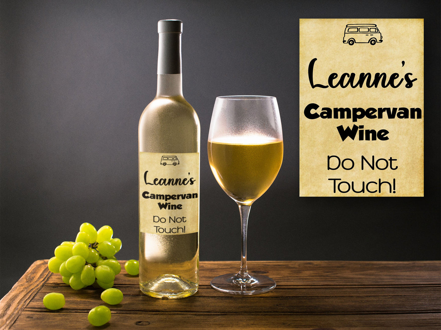 Personalised Campervan Gift Bottle Labels x2 - Vintage Style - Any Name and Message - To fit Wine Alcohol Bottles 68x99mm
