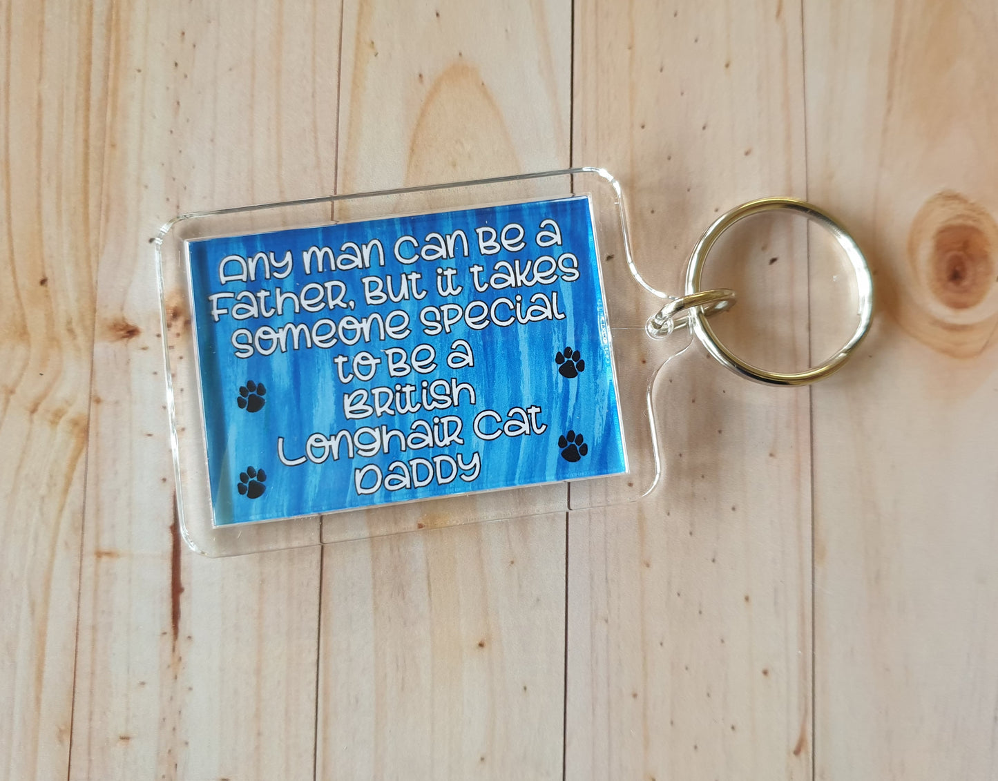 British Longhair Cat Keyring Gift - Any Man Can Be A Father Special Daddy - Cute Fun Owner Novelty Present