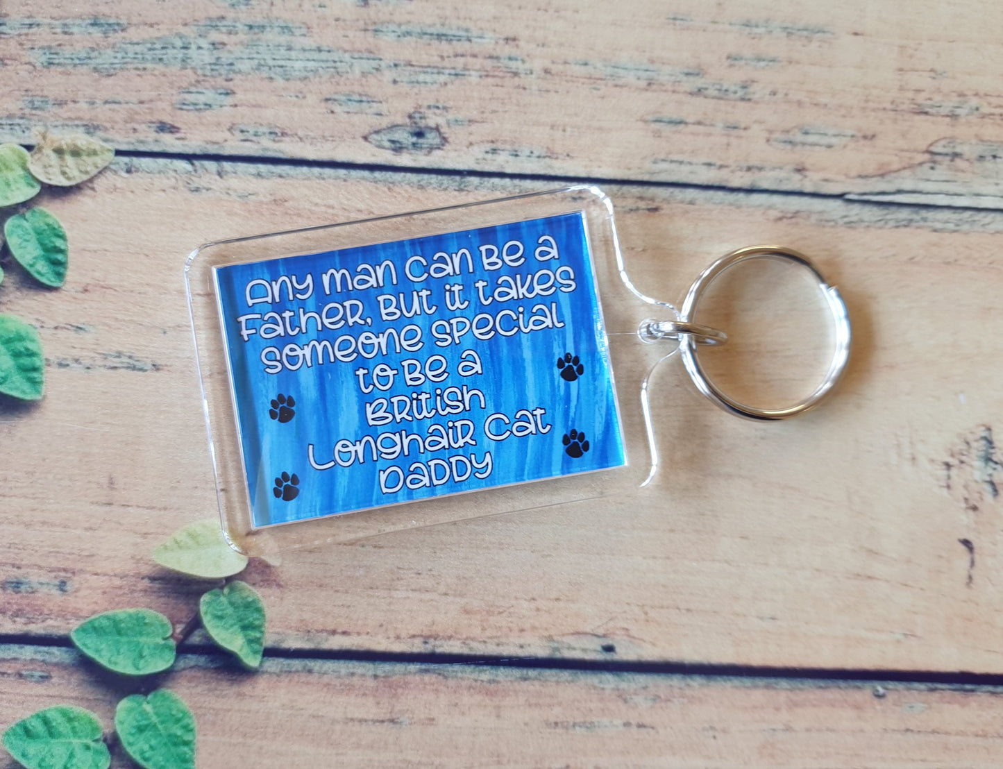 British Longhair Cat Keyring Gift - Any Man Can Be A Father Special Daddy - Cute Fun Owner Novelty Present