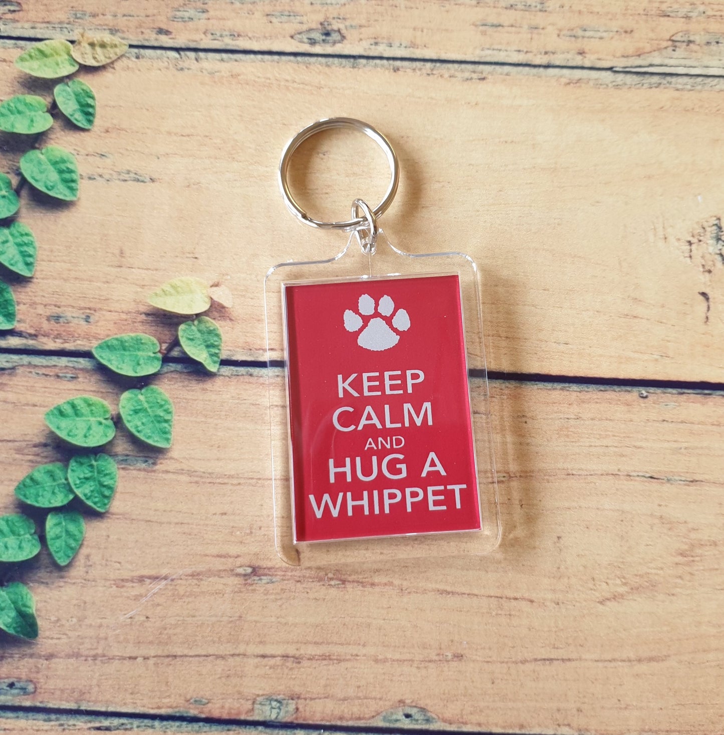 Whippet Keyring Gift - Keep Calm And Hug A Whippet - Fun Cute Dog Owner Lover Novelty Present