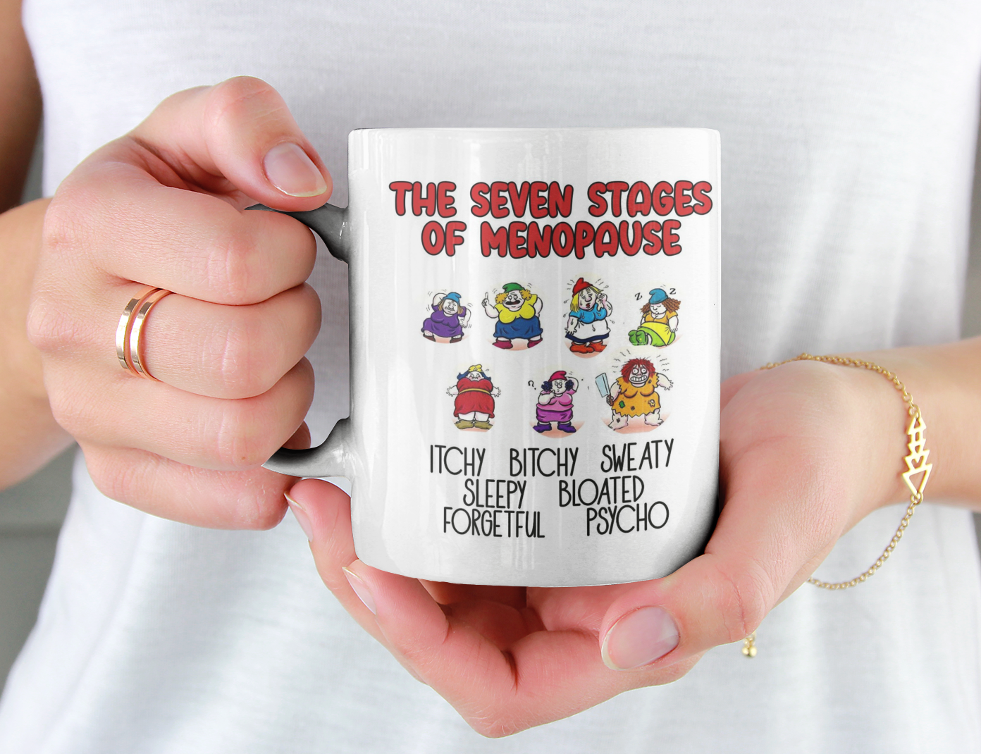 Menopause Mug Gift - The Seven Stages Of Menopause - Cute Funny Novelty Woman Girly Ceramic Cup Present