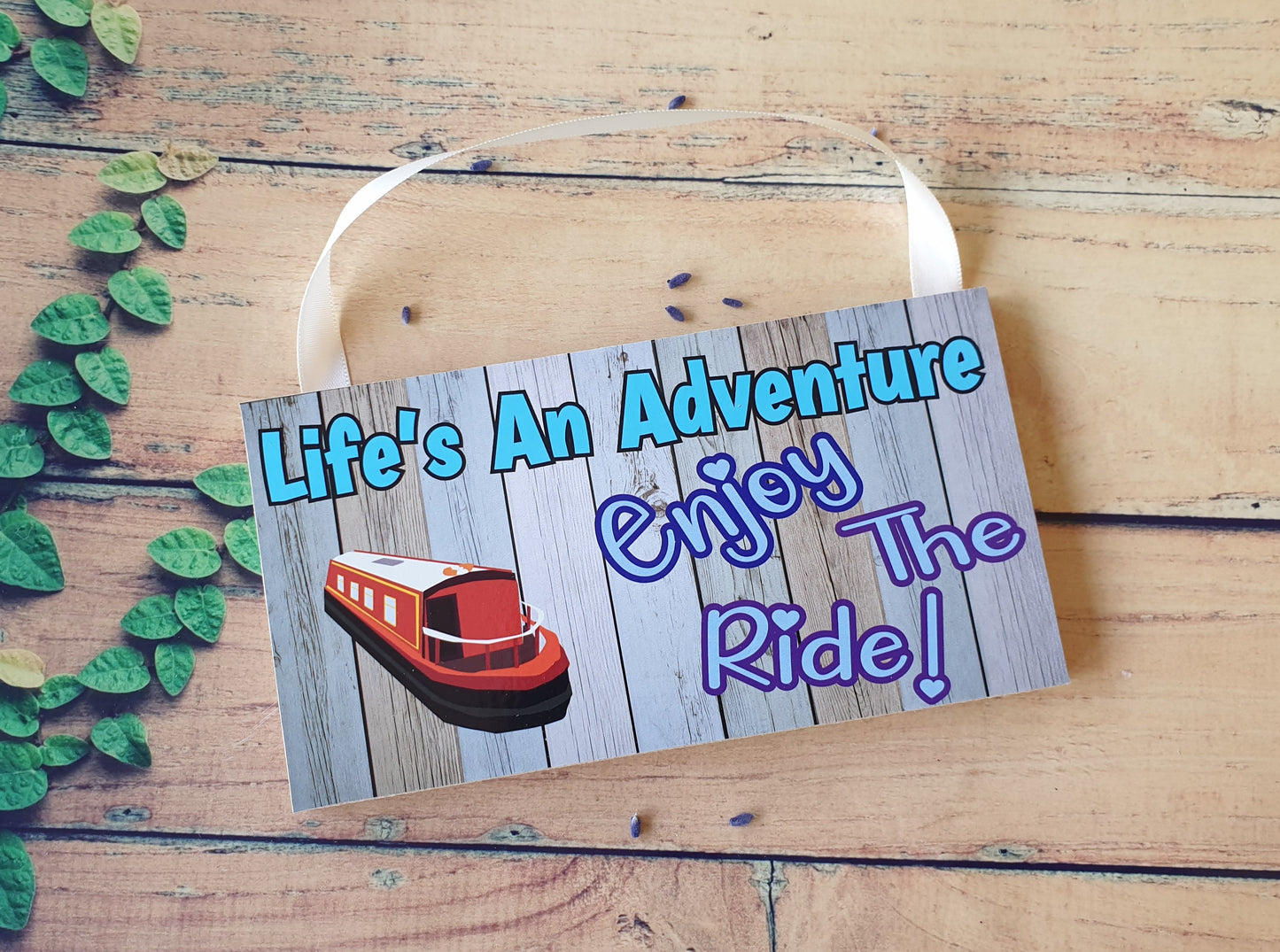 Canal Boat Narrowboat Plaque Gift - Life's An Adventure Enjoy The Ride - Fun Cute Novelty Birthday Sign Xmas Present