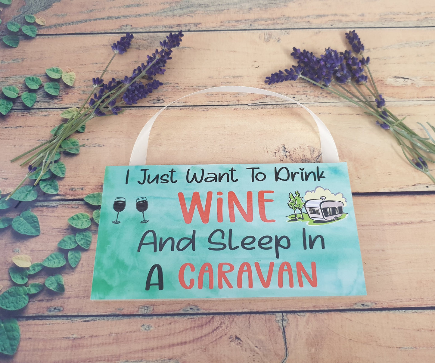 Caravan Plaque Gift - I Just Want To Drink Wine And Sleep In A Caravan - Funny Cheeky Birthday Novelty Present