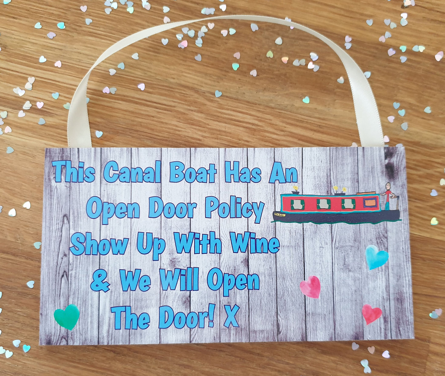 Canal Boat Plaque - This Canal Boat Has An Open Door Policy, Show Up With Wine - Fun Novelty Birthday Gift