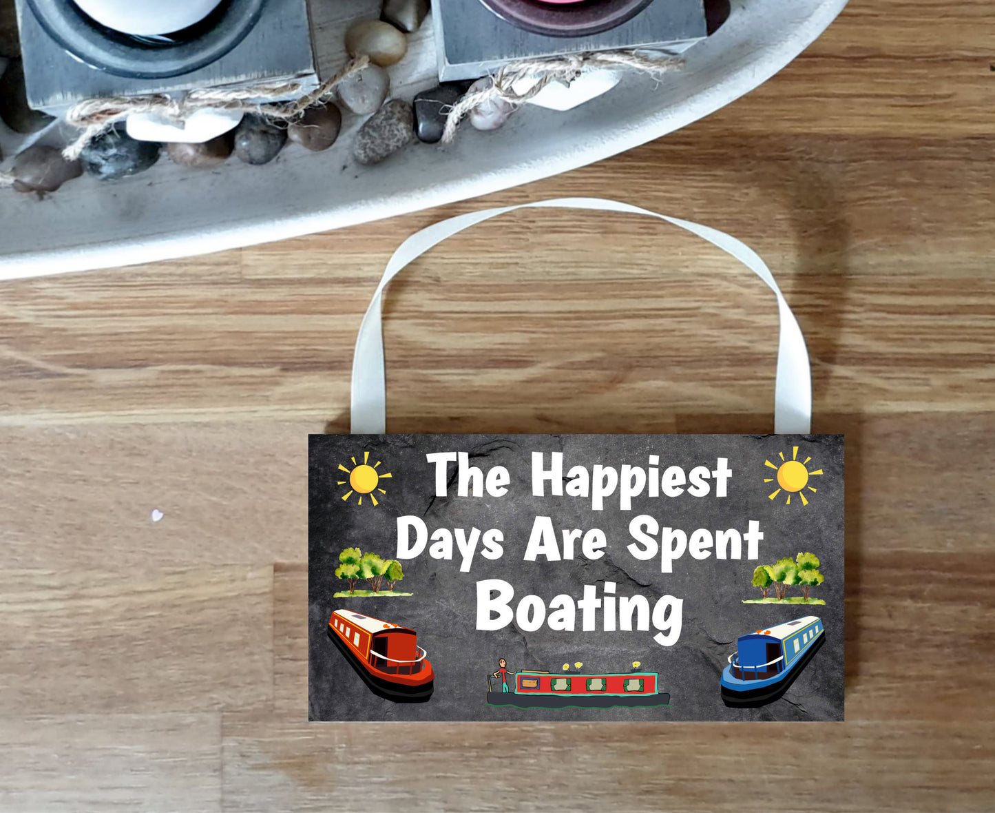 Boat Plaque Gift - The Happiest Days Are Spent Boating - Fun Cute Birthday Novelty Present