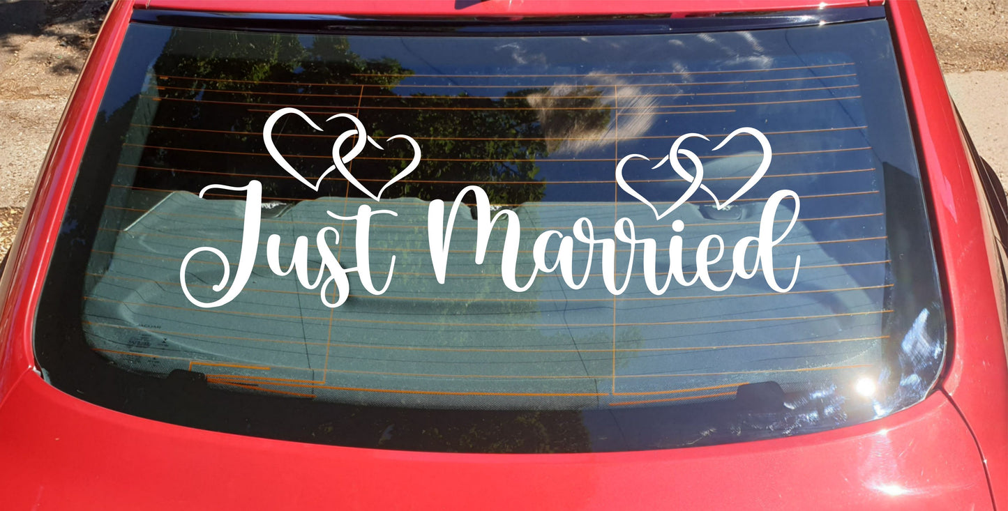 Just Married Car Sticker Wedding Car Window Decal Wedding Day Decoration Decals Beloved Hearts Font