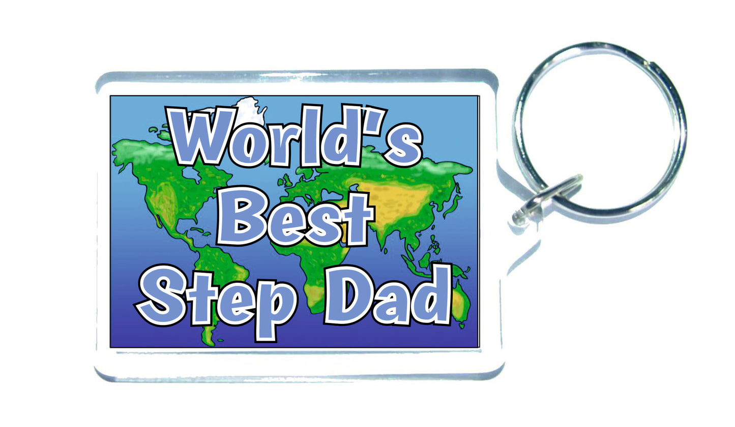 Step Dad Keyring Gift - World's Best Step Dad - Fun Novelty Christmas Birthday Present