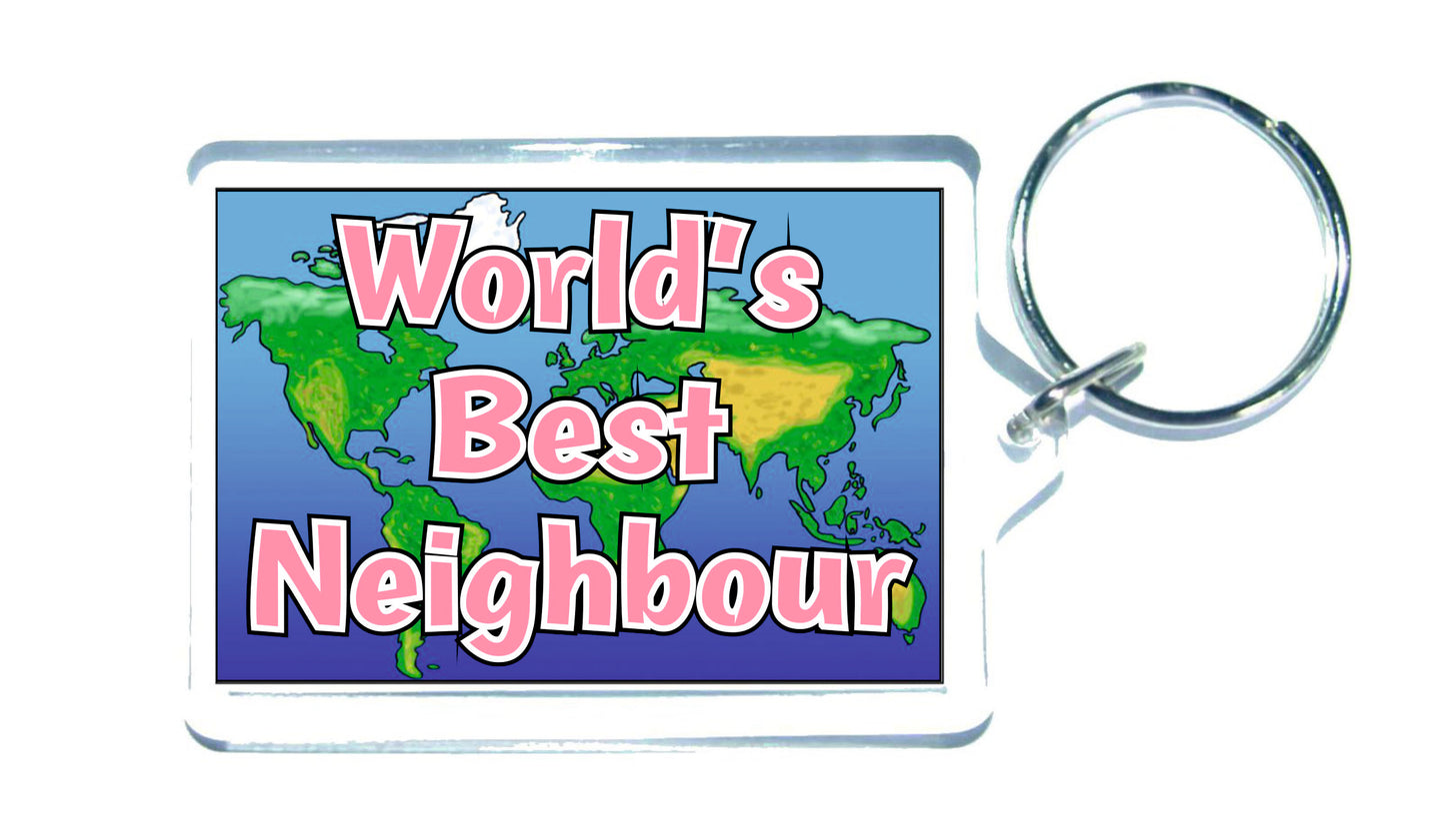 Neighbour Keyring Gift - World's Best Neighbour - Fun Novelty Christmas Birthday Present - Pink
