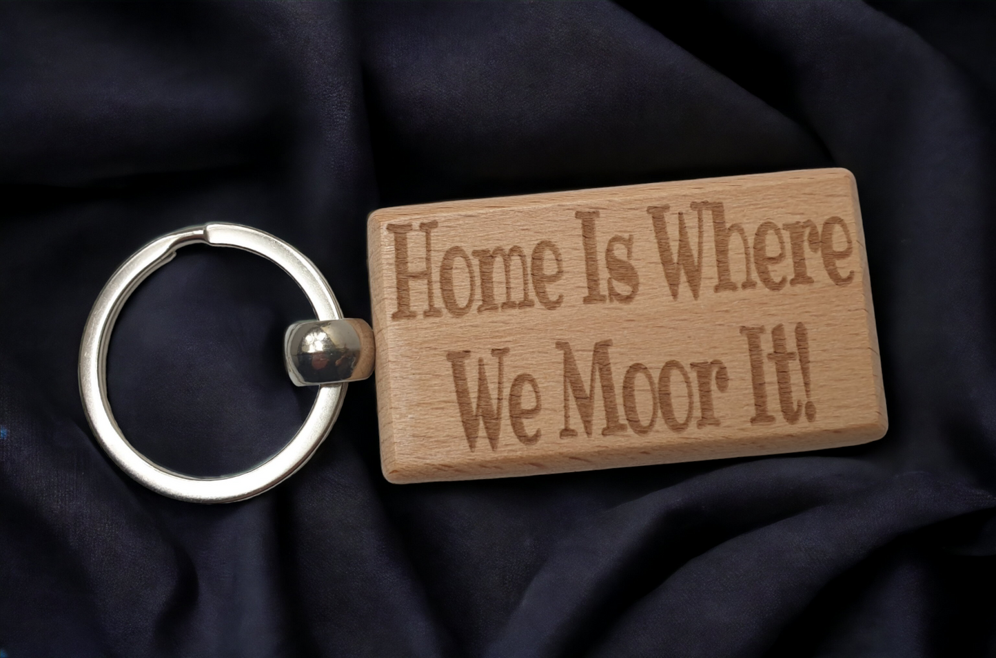 Narrowboat Keyring Gift - Home Is Where We Moor It Engraved Hardwood Key Fob Novelty Nice Custom Barge Canal Boat Present