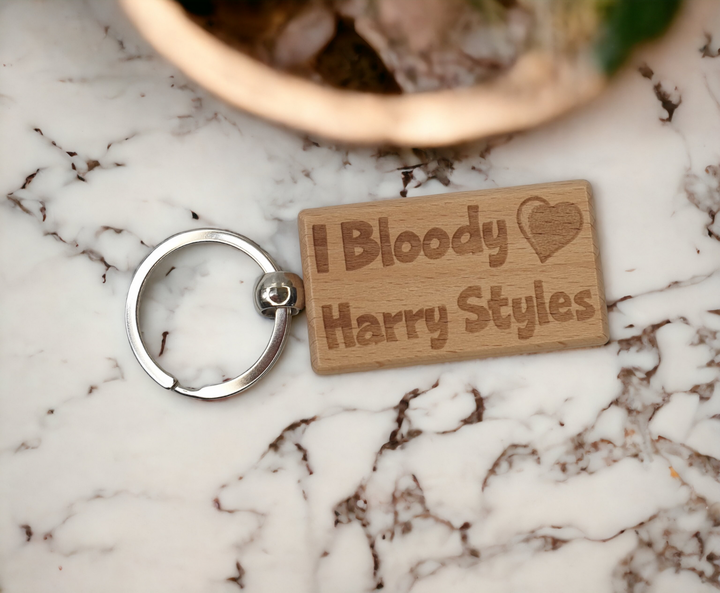 Harry Styles Keyring Gift - I Bloody Love Heart - Engraved Wooden Popstar Singer Fan Birthday Fun Cute Novelty Present