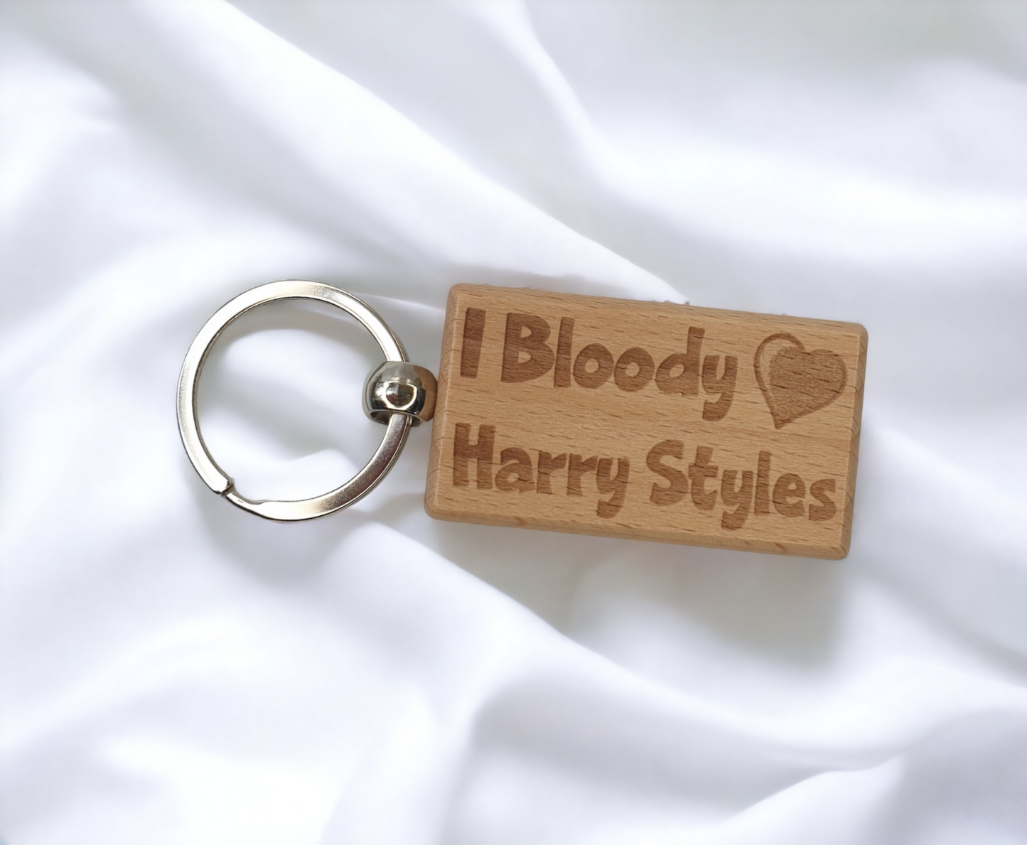 Harry Styles Keyring Gift - I Bloody Love Heart - Engraved Wooden Popstar Singer Fan Birthday Fun Cute Novelty Present