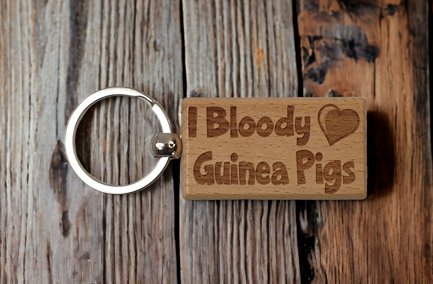 Cute Guinea Pig Keyring Gift - I Bloody Love Guinea Pigs - Engraved Hardwood Key Fob Fun Novelty Nice Custom Present