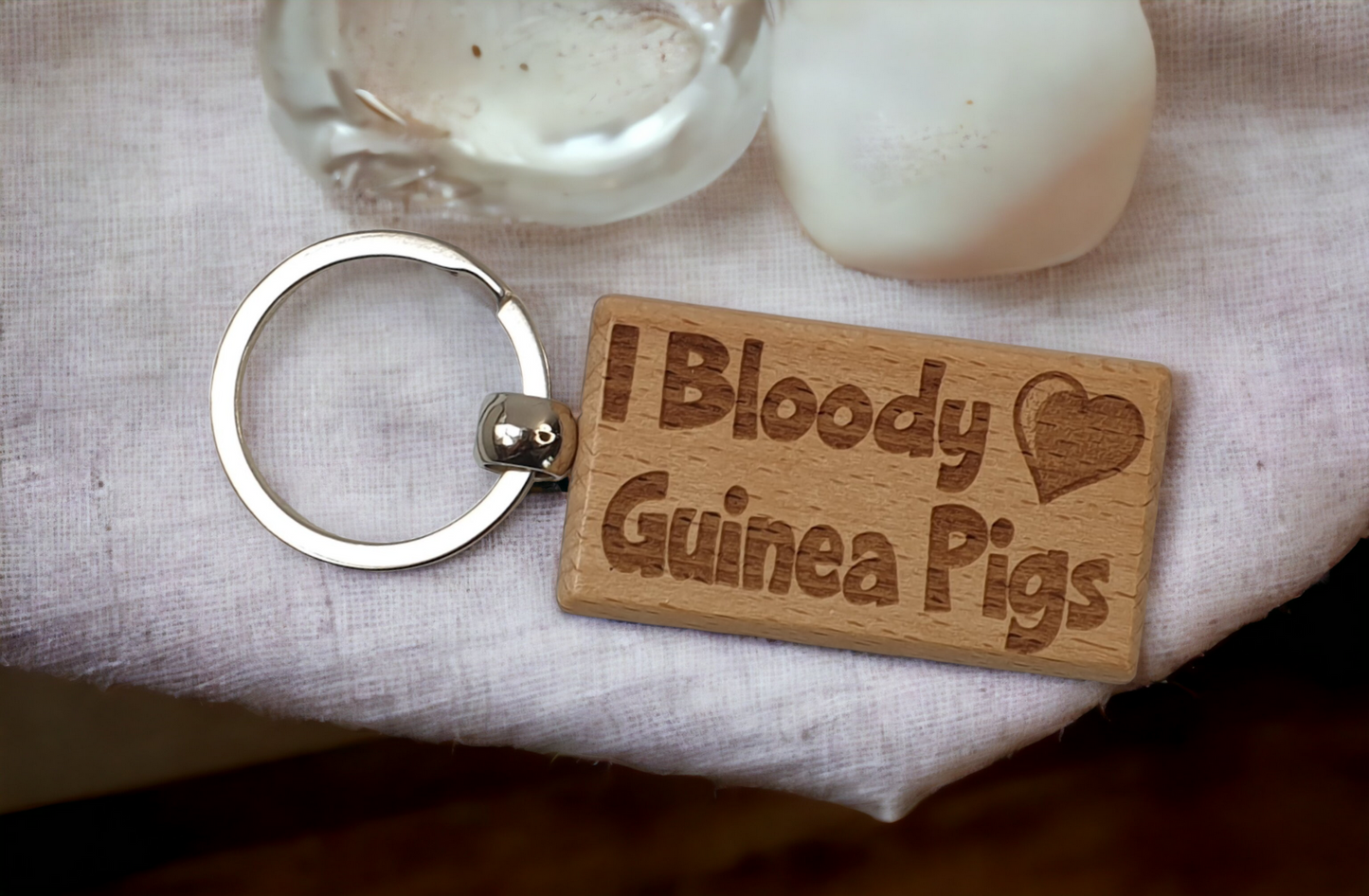 Cute Guinea Pig Keyring Gift - I Bloody Love Guinea Pigs - Engraved Hardwood Key Fob Fun Novelty Nice Custom Present