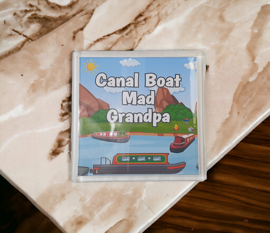 Grandpa Canal Boat Coaster Gift - Canal Boat Mad Grandpa - Nice Fun Cute Novelty Present