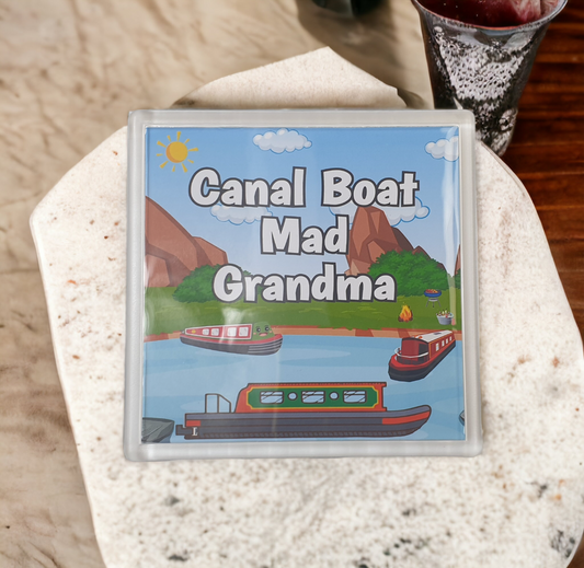 Grandma Canal Boat Coaster Gift - Canal Boat Mad Grandma - Nice Fun Cute Novelty Present