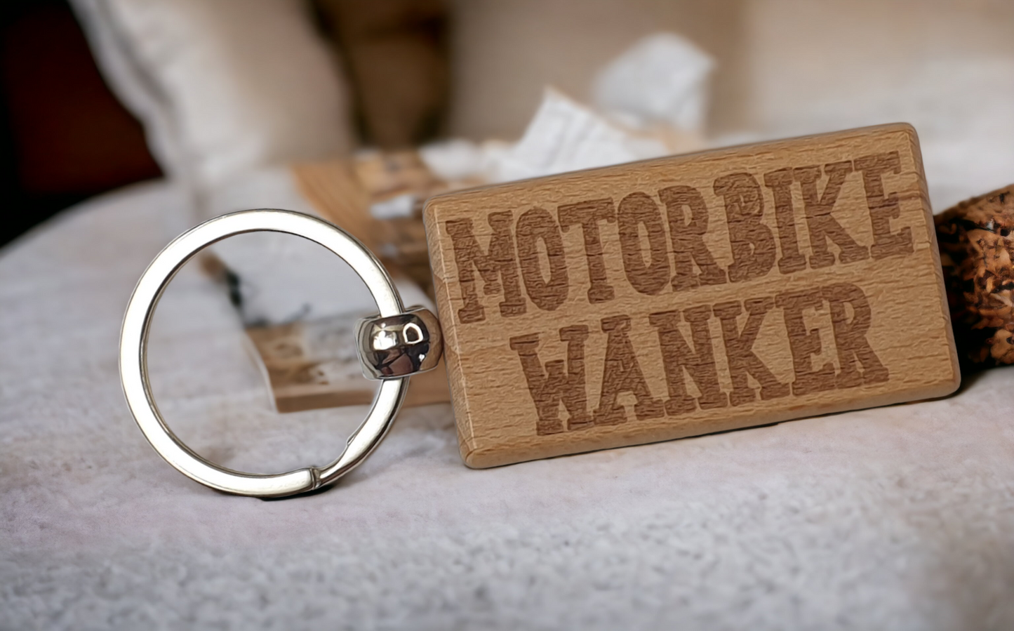 Motorbike Keyring Gift Motorbike Wanker Cute Engraved Wooden Rider Key Fob Fun Novelty Nice Custom Present