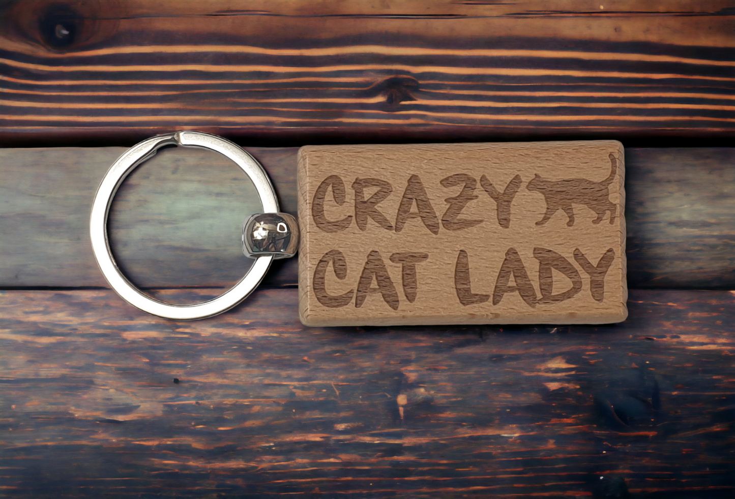 Cat Lady Keyring Gift - Crazy Cat Lady - Engraved Hardwood Owner Keyring Funny Novelty Nice Custom Gift