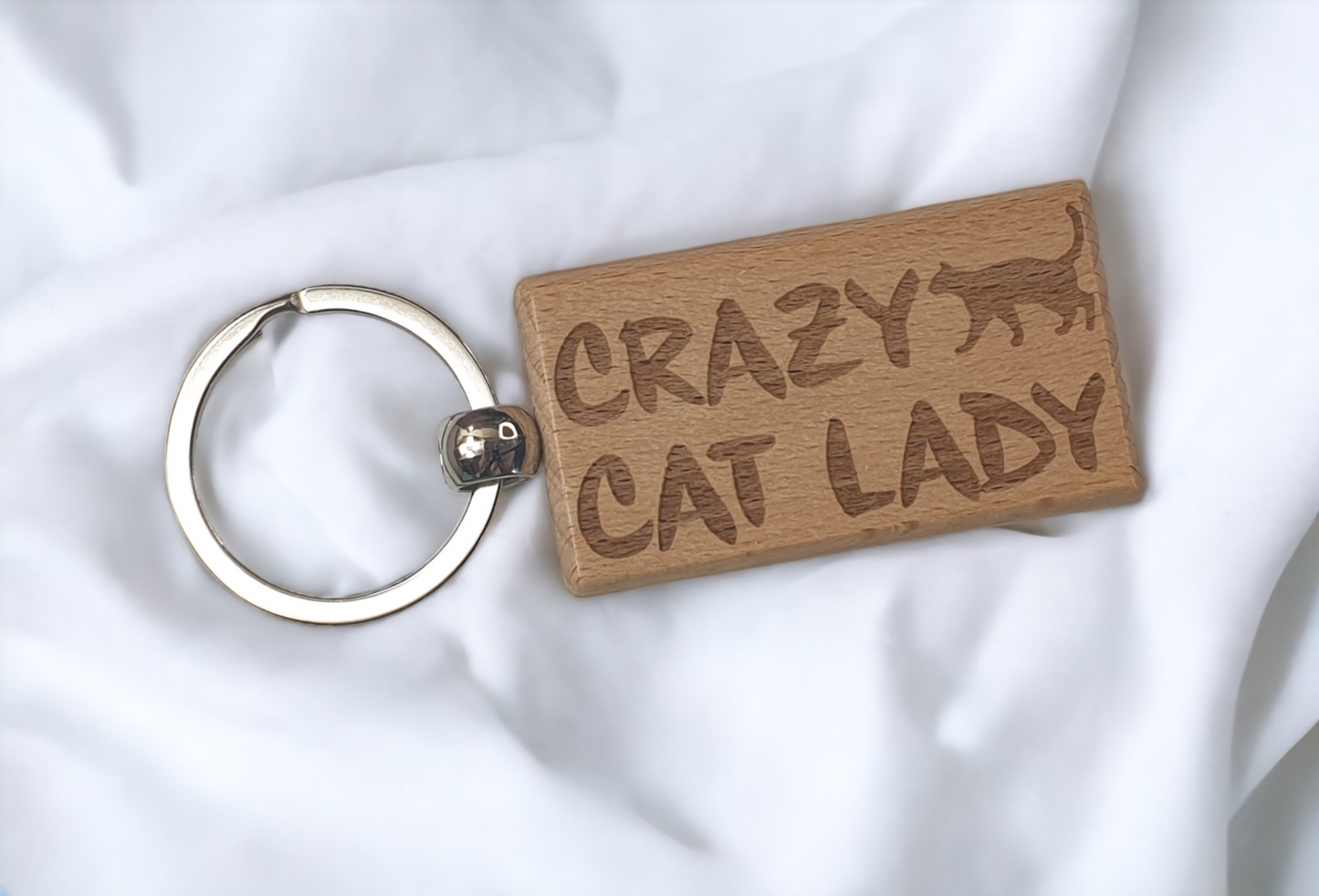 Cat Lady Keyring Gift - Crazy Cat Lady - Engraved Hardwood Owner Keyring Funny Novelty Nice Custom Gift
