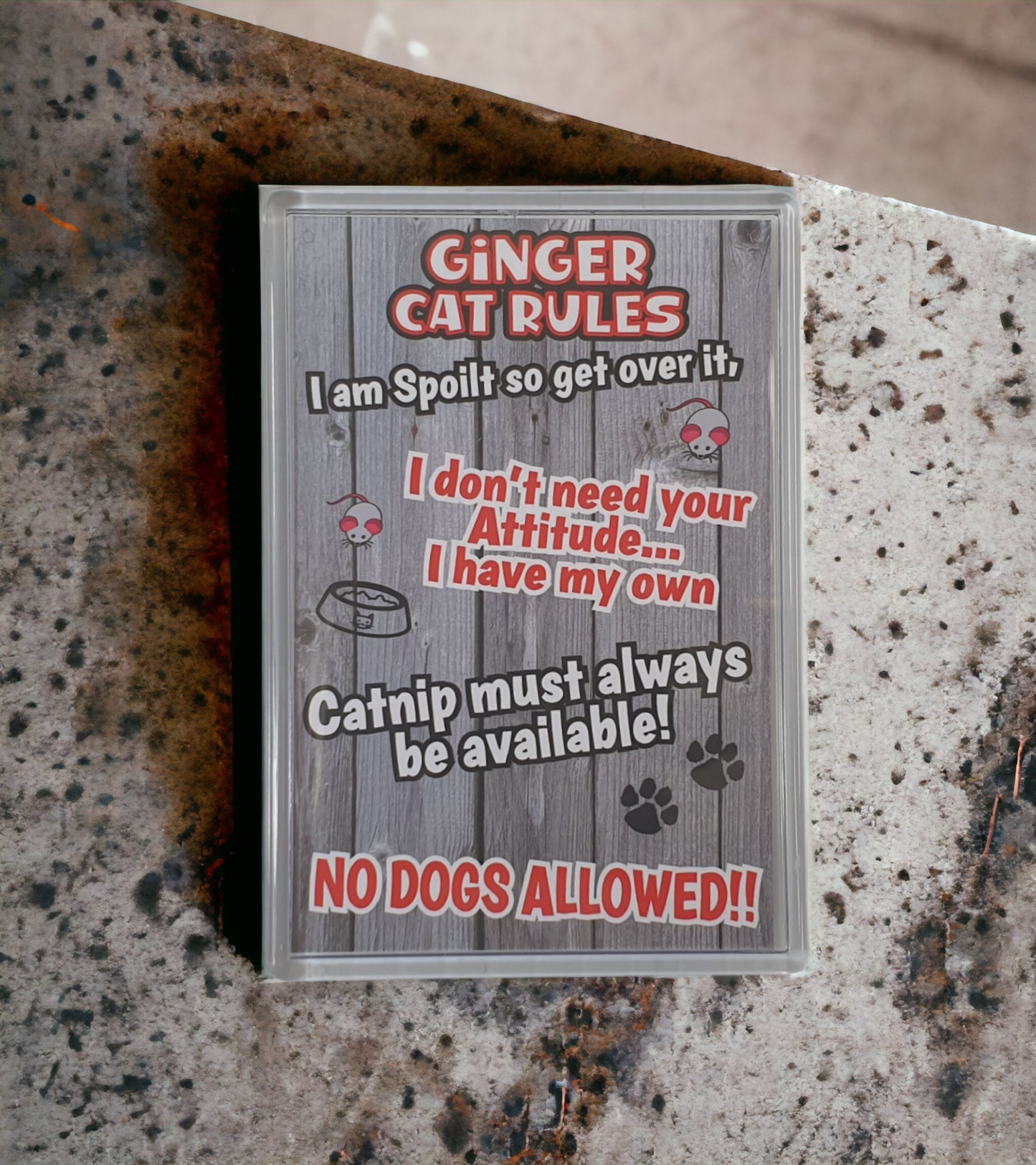 Ginger Cat Fridge Magnet Gift - Cat Rules - I Am Spoilt So Get Over It - Novelty Fun Cute Pet Owner Birthday Christmas Present