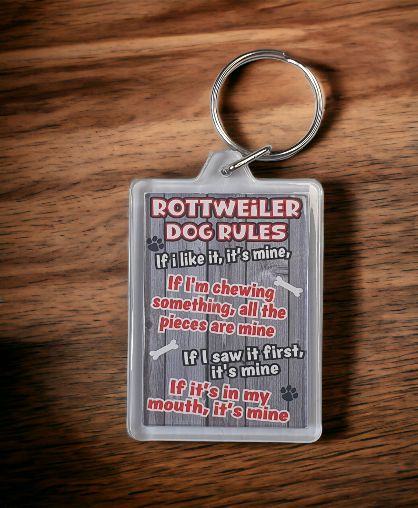 Rottweiler Keyring Gift - Dog Rules - Cute Key Fob Chain Fun Novelty Nice Owner Present