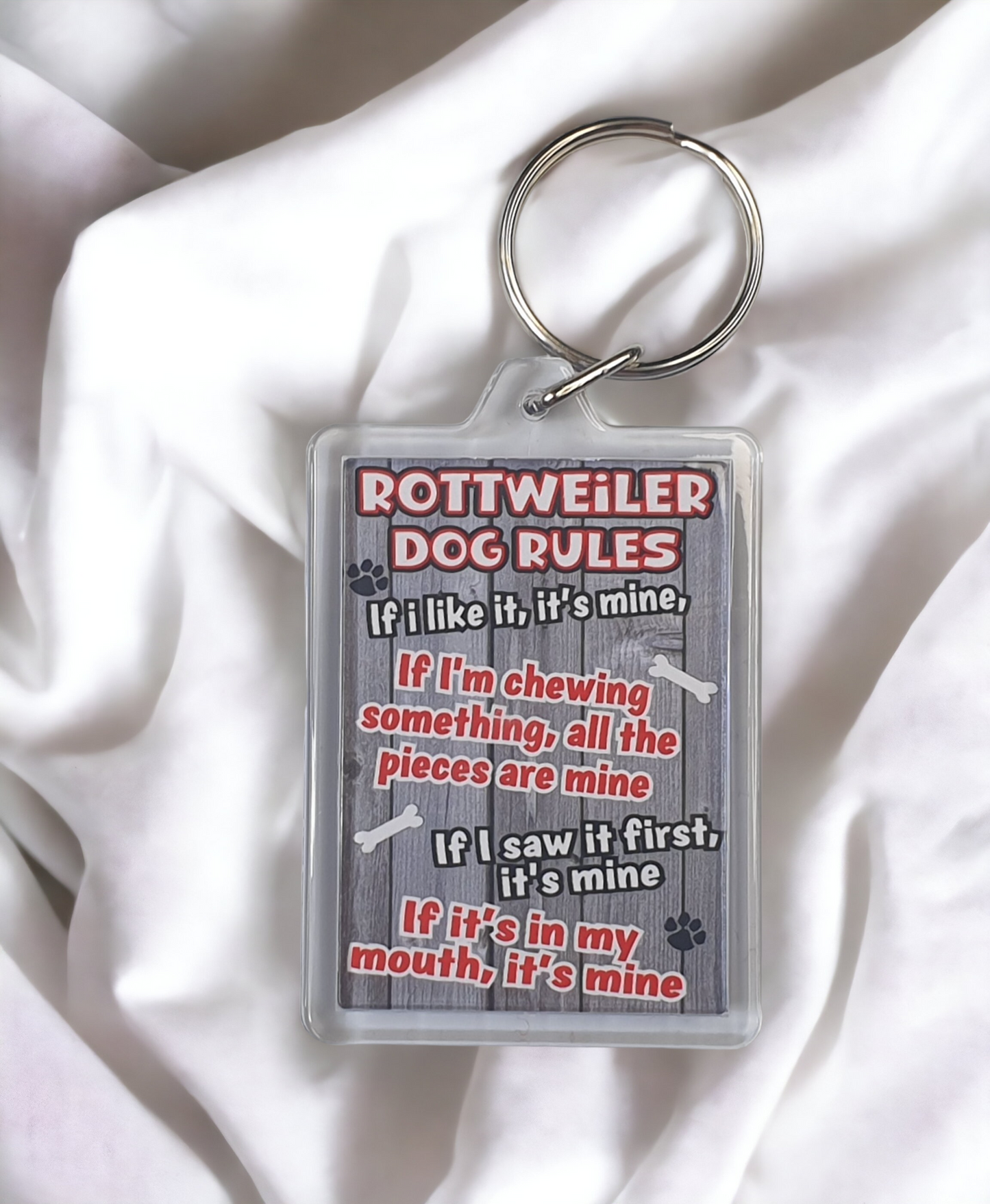 Rottweiler Keyring Gift - Dog Rules - Cute Key Fob Chain Fun Novelty Nice Owner Present