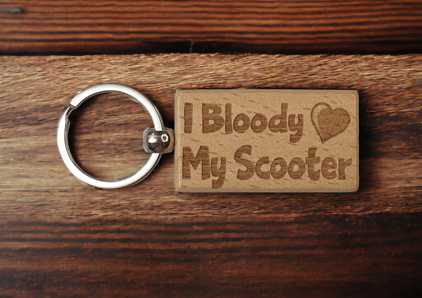 Scooter Keyring Gift - I Bloody Love Heart My - Nice Cute Engraved Wooden Key Chain Fob Fun Novelty Present
