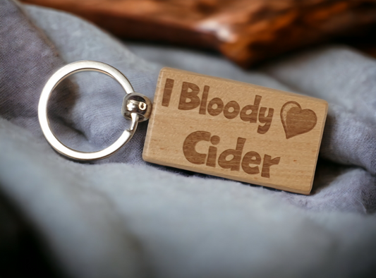 Cider Keyring Gift - I Bloody Love Heart - Nice Cute Engraved Wooden Key Fob Fun Novelty Present