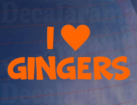 Car Stickers I Love Heart Gingers Fun Cute Novelty Van Window Bumper Boot Door Decal Gift Present