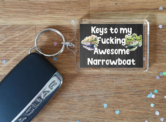 Boating Keyring Gift – Keys To My Fucking Awesome Narrowboat - Nice Fun Cute Novelty Present