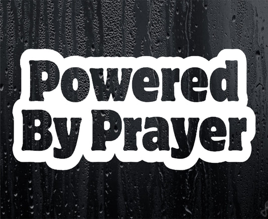 Car Sticker Powered By Prayer Fun Cute Religion Novelty Van Window Bumper Boot Door Decal Present Gift