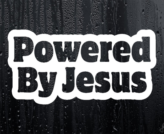 Car Sticker Powered By Jesus Fun Cute Religion Novelty Van Window Bumper Boot Door Decal Present Gift